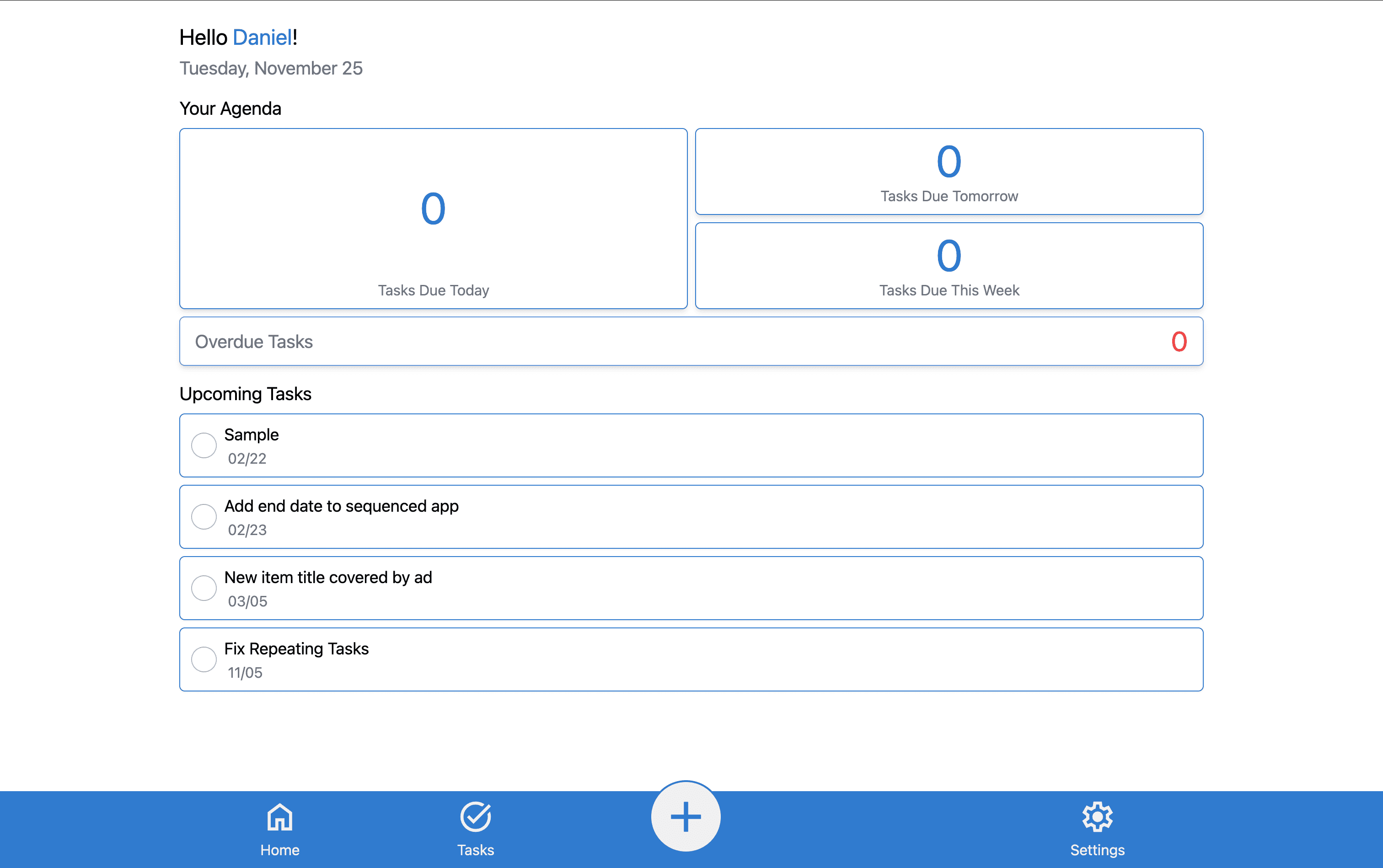 Dashboard and task planning